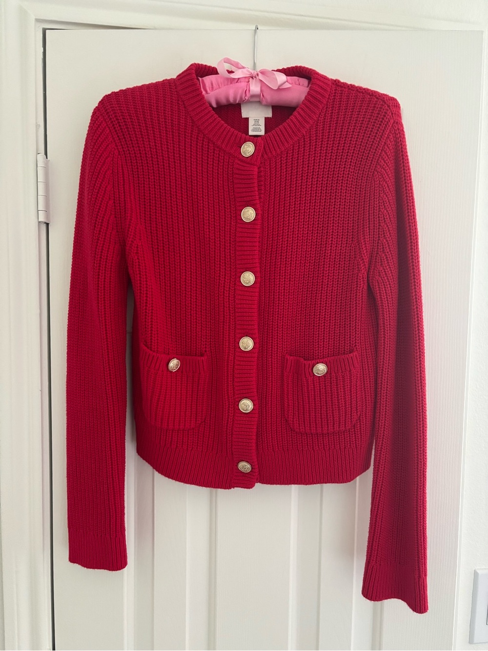 H&M Red Knit Cardigan with Gold Buttons
